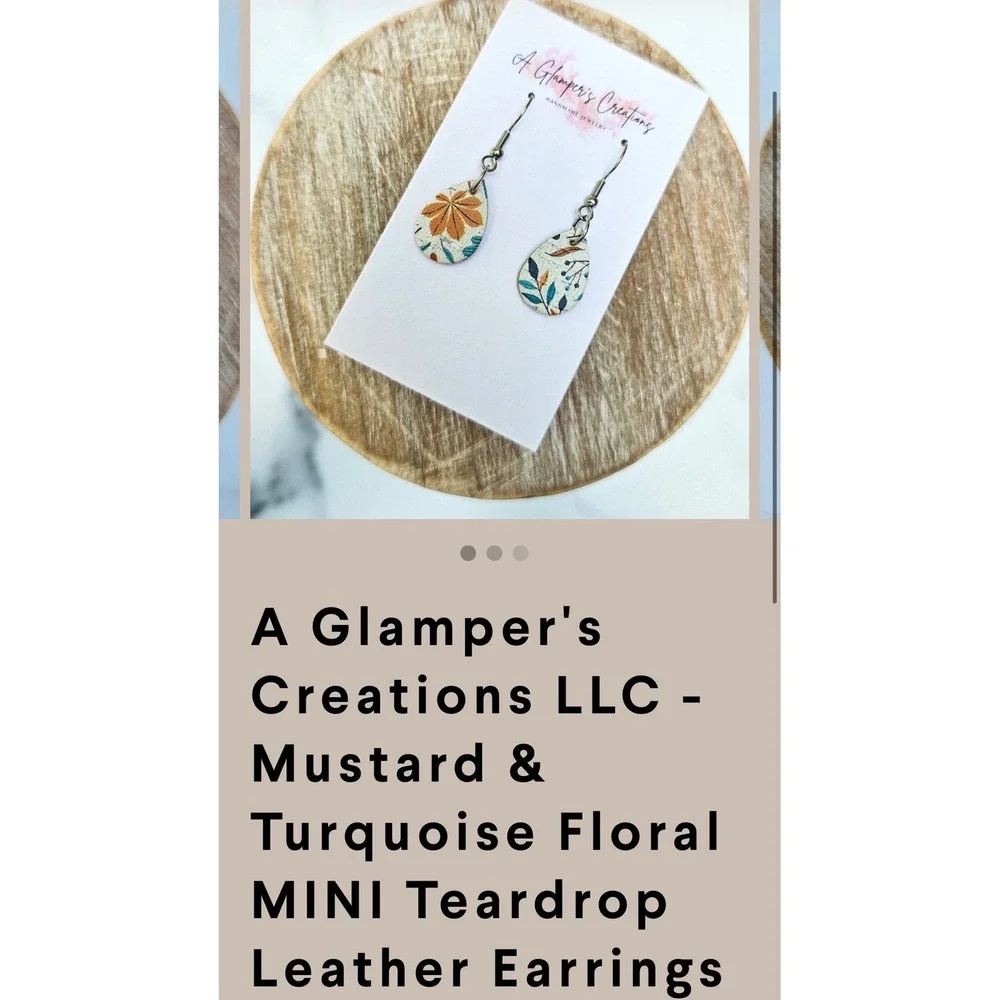 A‎ Glamper's Creations Earrings Mustard Turquoise Floral NWT Mini Teardrop